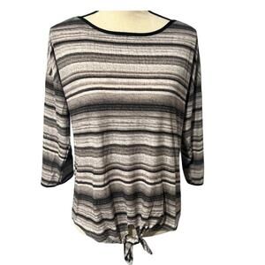 NWT Melanie Lane 3/4 Inch Slit Sleeve Gray White Pin Striped Tunic Women's Small